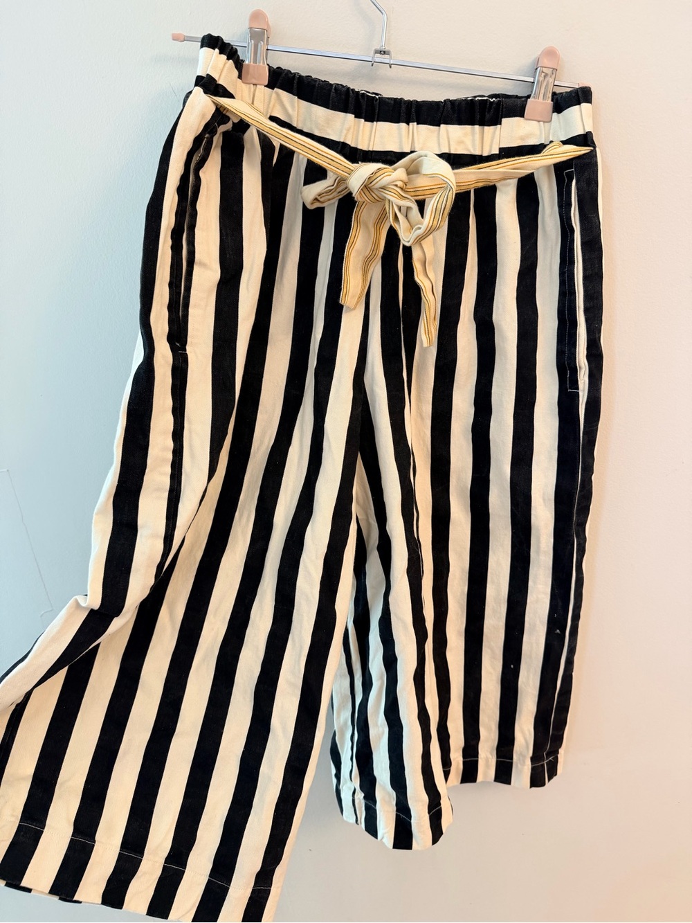 Handmade Striped Black and Cream culottes Waist Tie- heavyweight cotton - Picture 1 of 5